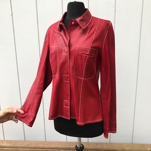 Vintage 70s Mod Bespoke Red Vegan Pleather Snap Jacket
